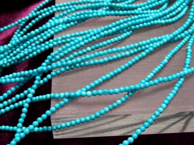 極小サイズ 2mm-2.5mm珠 ターコイズ(トルコ石) 一連 約38-40cm (天然
