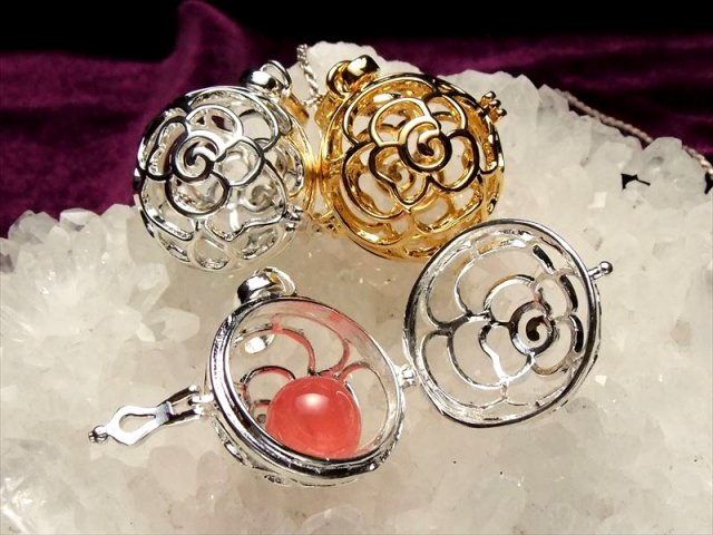 入れ替え可能 バラ 薔薇 ストーン入れ替えペンダントトップ ケージ型