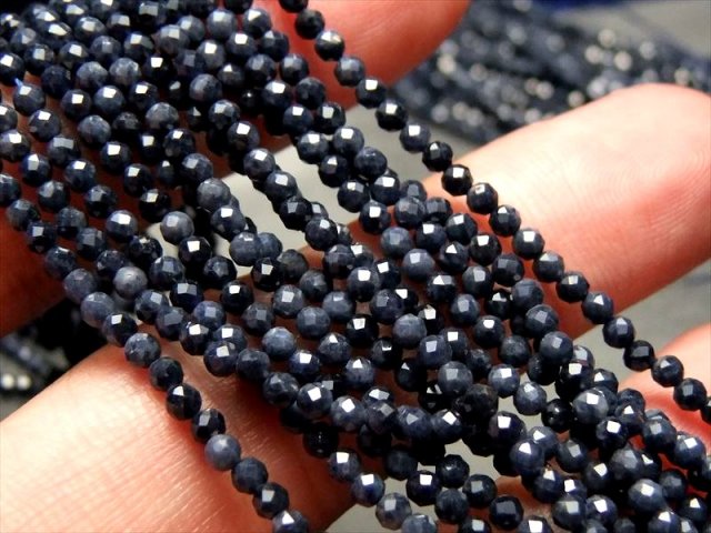 4A サファイア 極小サイズカット 2.5mm-3mm珠 一連 約38-40cm 穴径約0.4mm 極上 天然石 ビーズ ミャンマー産 パワーストーン 天然石