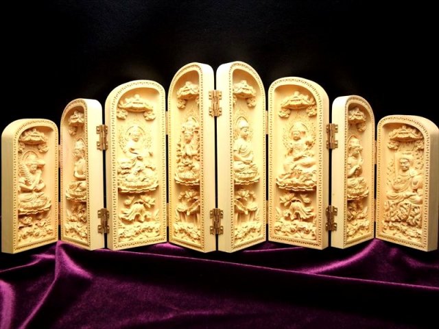 アウトレット 8面開き 5A極上繊細彫り 木彫り 観音 菩薩 仏像 置物 高さ約140mm 風水やインテリアに ok-s パワーストーン 天然石