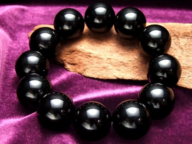 4A 黒水晶ブレスレット 約20mm×12珠前後 天然チベットモリオン チベット産