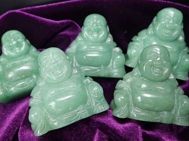 アベンチュリン 布袋様 彫刻置物 約30g-40g 風水やインテリアに 弥勒菩薩 ミロクボサツ パワーストーン 天然石