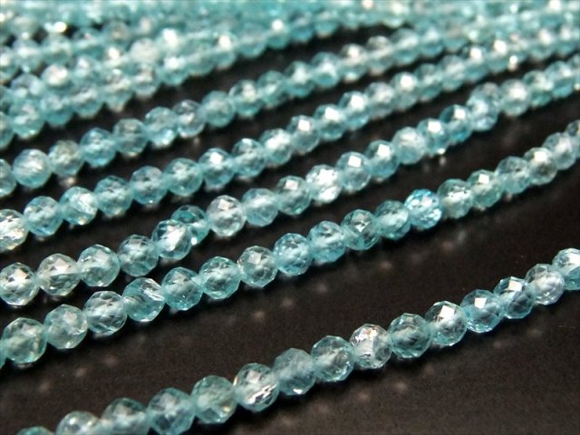 極小サイズ4A 約2.5mm スカイブルーアパタイト ミラーカット 一連 約38-40cm 超透明 ネックレスなどに ブラジル産