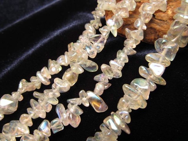 約5mm-12mm コスモオーラさざれ連 一連約38-40cm 美しい光沢 さざれ 蒸着水晶 ハンドメイド ビーズ ブラジル産