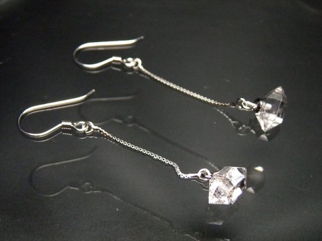 S ハーキマー結晶 スイングピアス シングルタイプ 左右ペア 天然石の魅力感じる原石タイプ ハーキマーダイアモンド ピアス 石サイズ幅約7-9mm Silver925