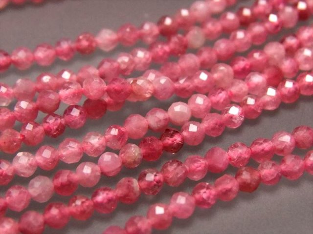 極小サイズ ピンクサファイア ルビー カット 2mm-2.5mm 一連 約38-40cm キラキラミラーカット 透明感のあるピンク系 ミャンマー産 パワーストーン 天然石