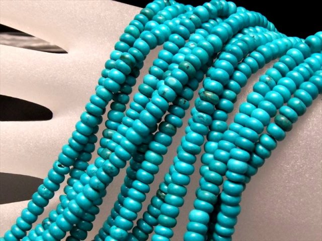 ターコイズ トルコ石 ぷっくりボタン型 4mm-4.5mm珠 一連 約38-40cm
