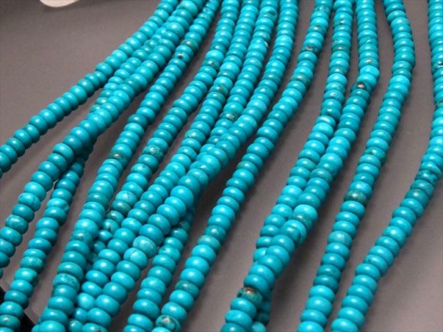 ターコイズ トルコ石 ぷっくりボタン型 4mm-4.5mm珠 一連 約38-40cm