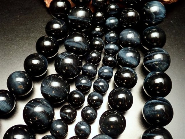 14mm珠 ホークアイ 一連 約37-39cm 極上ブルータイガーアイ 天然石
