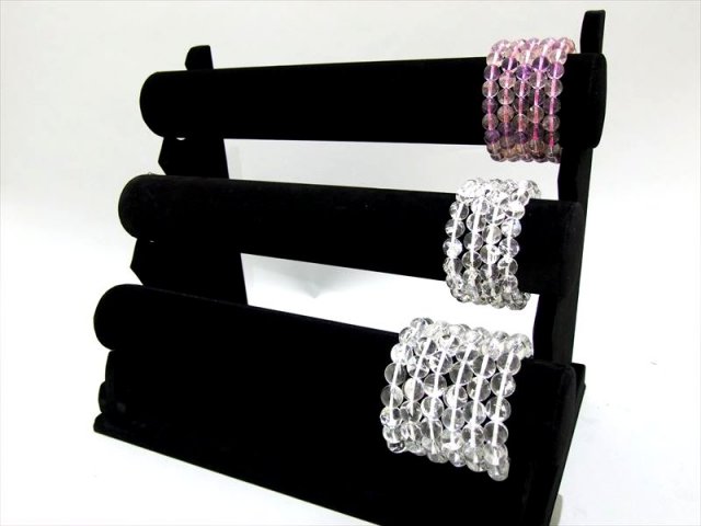 黒 3段 ブレスレット用ディスプレイ什器 ブレスレットや腕時計の保管にも ベロア調ブラック サイズ約幅300mm 高さ240mm inmy パワーストーン 天然石