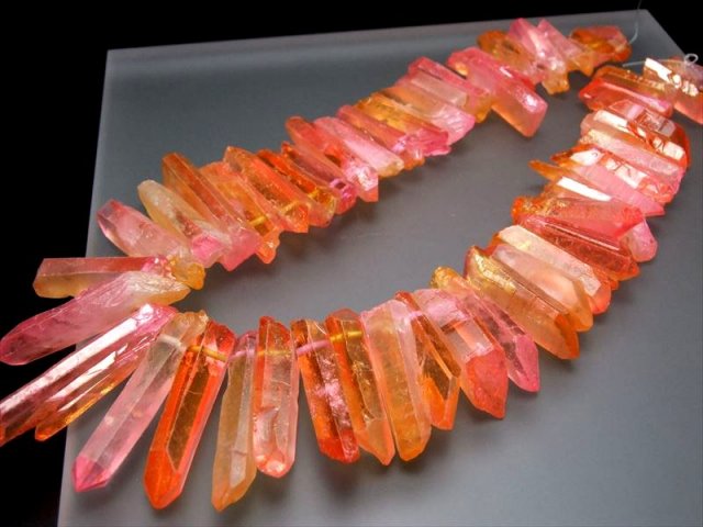 縦約20-50mm オレンジ&ピンク染色フロストタイプ ナチュラルポイント連
