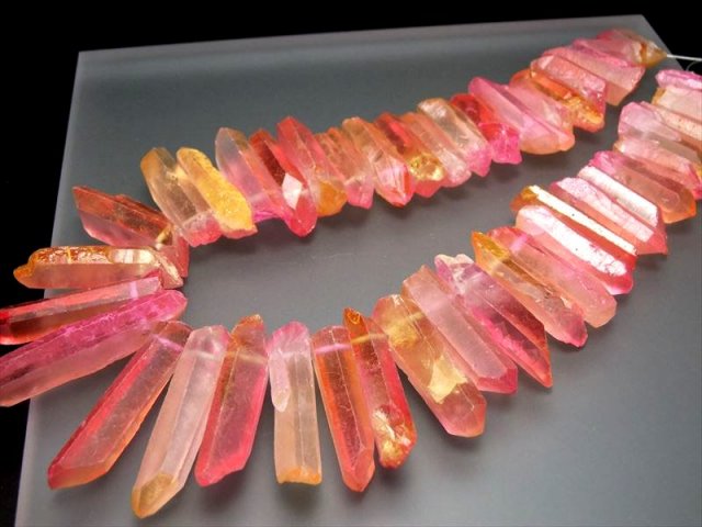 縦約20-50mm オレンジ&ピンク染色フロストタイプ ナチュラルポイント連