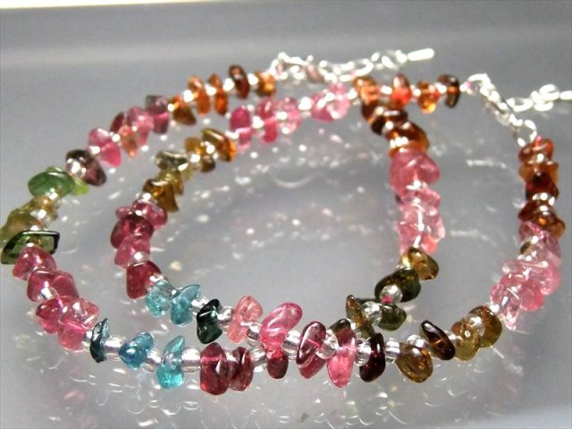 MIXトルマリン(電気石) さざれ デザインブレスレット シルバー