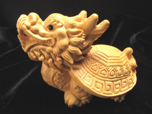 極上手彫り 木彫り ロングイ 龍亀 置物 幅約70mm 風水やインテリアに 財運を高める瑞獣 木彫り置物 パワーストーン 天然石