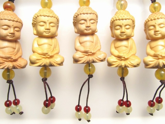 木彫り ミニ大仏くん ストラップ 手彫り 坐像 ざぞう 阿弥陀如来像 風水やインテリアに パワーストーン 天然石