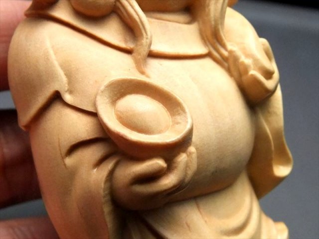 天然木 装飾彫刻 置物 財神 木彫り置物 高さ約83mm 財福をつかさどる神 木彫り 天然木観音
