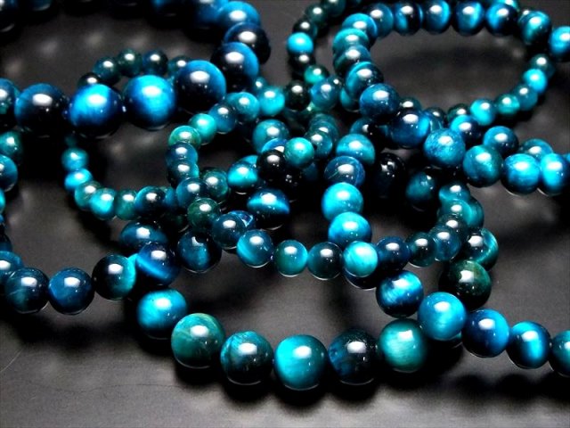 新色3A級 マリンブルー カラータイガーアイブレスレット 12mm-12.5mm
