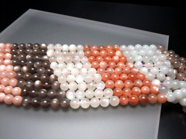 3A サンストーン & ムーンストーン 連 12mm珠 一連 約38-40cm 透明感もある極上グレードの連売り 太陽の石と月の石 パワーストーン 天然石