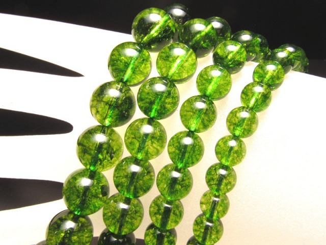 2A 10mm-10.5mm珠 オリーブグリーン クォーツ 一連 約38-40cm 透明