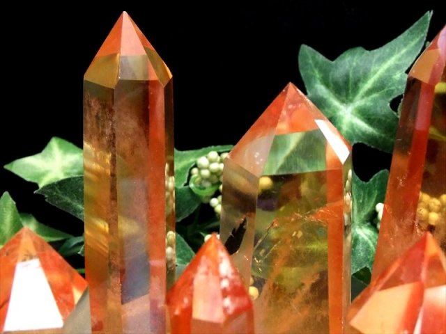 オレンジ トロピカルオーラ 天然水晶ポイント(六角柱) 30g-40g 極上超
