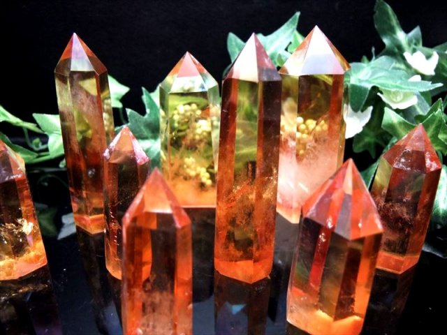 オレンジ トロピカルオーラ 天然水晶ポイント(六角柱) 30g-40g 極上超