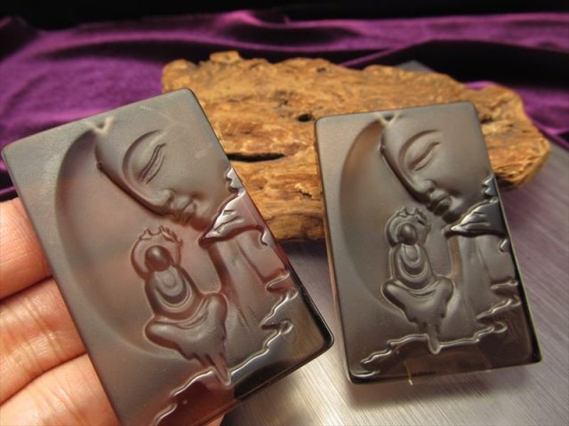 激安宣言 透明オブシディアン 黒曜石 仏の御尊顔彫り カービングプレート タイプE フロストタイプ 縦約56mm メキシコ産 geki-obG5 パワーストーン 天然石