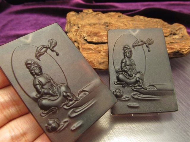 激安宣言 透明オブシディアン 黒曜石 白衣観音彫り カービングプレート タイプD フロストタイプ 縦約56mm メキシコ産 geki-obG9 パワーストーン 天然石