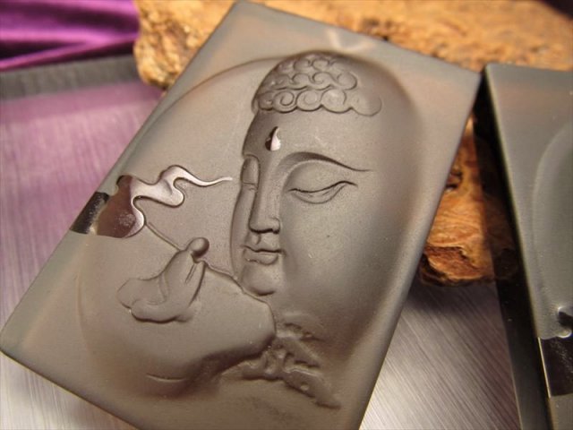 激安宣言 透明オブシディアン 黒曜石 仏の御尊顔彫り カービングプレート タイプC フロストタイプ 縦約58mm メキシコ産 geki-obG18 パワーストーン 天然石