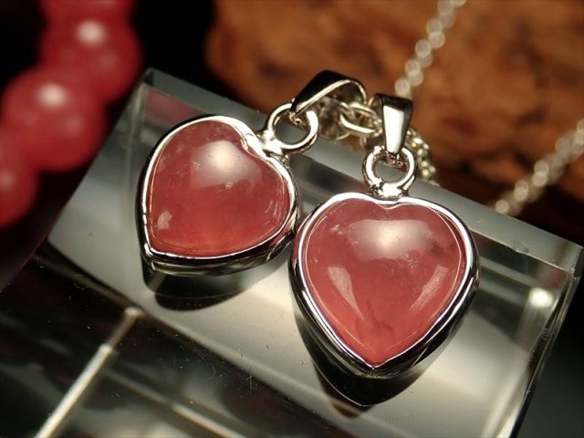 激安宣言 インカローズ ロードクロサイト ペンダントトップ ぷっくりハート型 石サイズ縦約8-10mmm 1個売り シルバーカラー アルゼンチン産 geki-1010B12