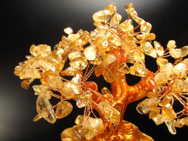 招財樹 シトリン 金のなる木 小 縦約15cm 黄水晶 風水アイテム