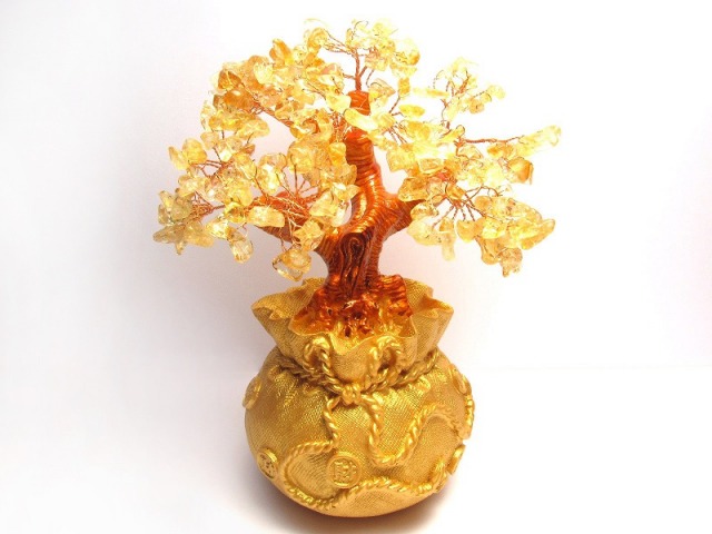 招財樹 シトリン 金のなる木 小 縦約15cm 黄水晶 風水アイテム