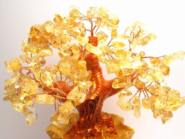 招財樹 シトリン 金のなる木 小 縦約15cm 黄水晶 風水アイテム