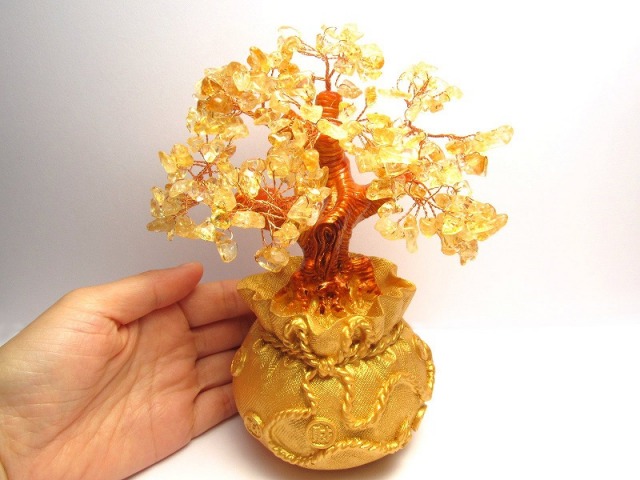 招財樹 シトリン 金のなる木 小 縦約15cm 黄水晶 風水アイテム