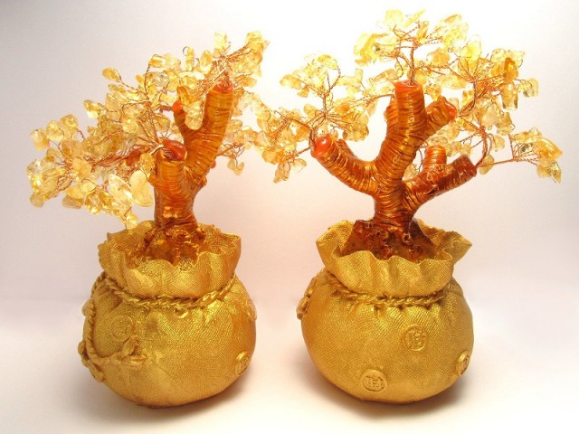 招財樹 シトリン 金のなる木 小 縦約15cm 黄水晶 風水アイテム