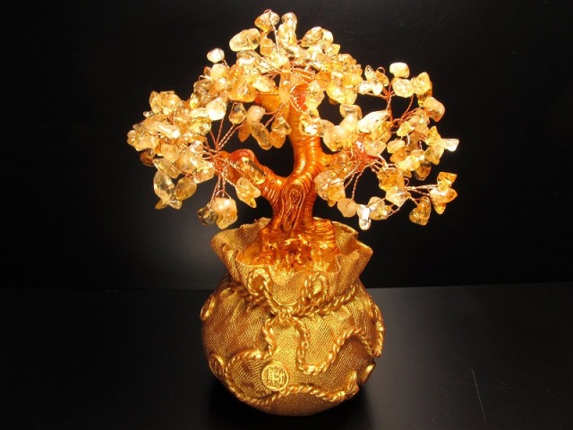 招財樹 シトリン 金のなる木 小 縦約15cm 黄水晶 風水アイテム