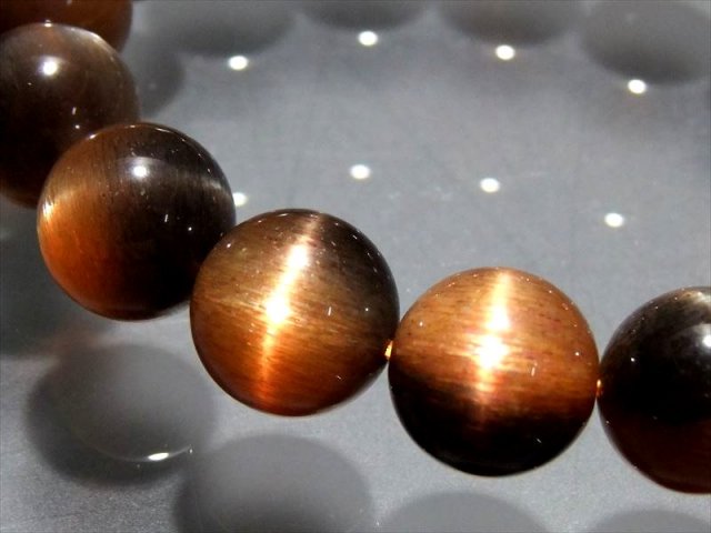 激レア 5A 極上ブラック&ゴールデンスター サンストーン ブレスレット 12.5mm-13mm×16珠 スターとシラーの美しい共演 ブラックスター インド産