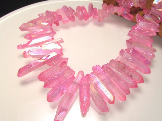 縦約15-30mm 水晶 ナチュラルポイント連 ピンクオーラ フロストタイプ