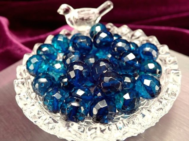 1粒売り 4A サファイアブルーアンバー 天然琥珀 カットビーズ石 約6mm