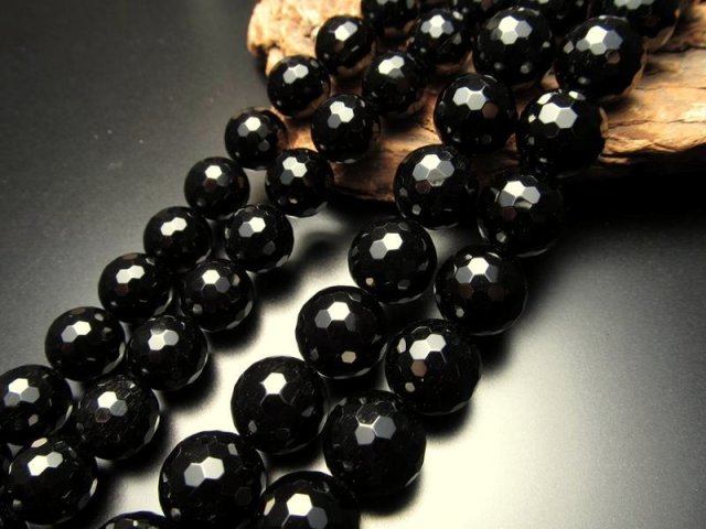 激安宣言 128面カット ブラックオニキス 約12mm珠 一連 約37-39cm ブラジル産 geki