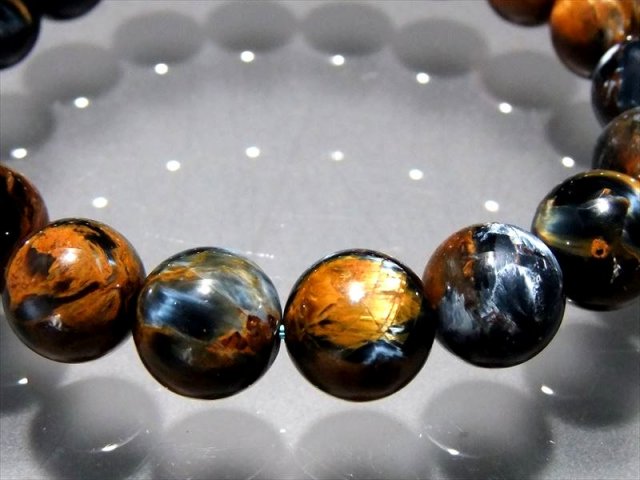 幻想的な色合い 4A ゴールド&ブルー ピーターサイト ブレスレット 11mm×18珠 別名 テンペストストーン 嵐の石 1点もの ナミビア産