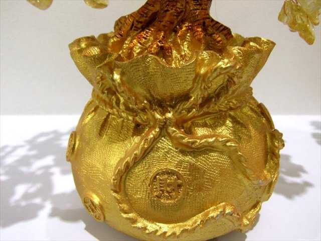 招財樹 シトリン 金のなる木 大 縦約27cm 黄水晶 風水アイテム
