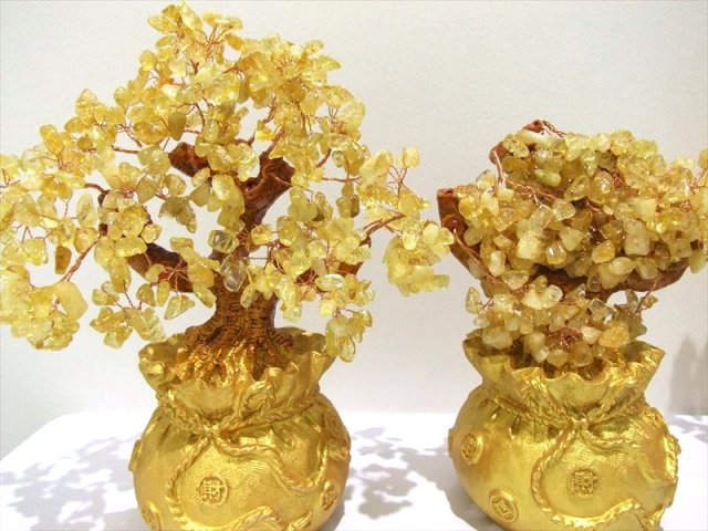 【天然石】金のなる木 招財樹 シトリン 金のなる木 大 縦約27cm 黄水晶 風水アイテム