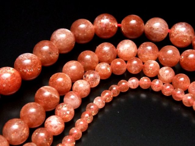AAA サンストーン 6mm-6.5mm珠 一連 約38-40cm キラキラ濃いオレンジ