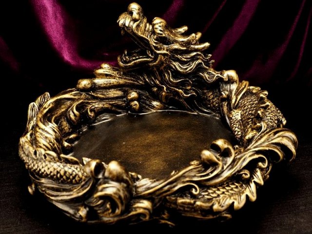大サイズ アンティークゴールド ドラゴン置物 高さ 約95mm 最大幅 約