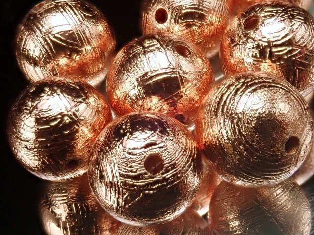 一粒売り 約10mm珠 メテオライト ギベオン ビーズ ピンクゴールド 本物 隕石 希少レア サンプル鑑別済み ナミビア・ハルダブ州産