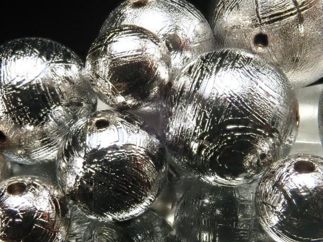 一粒売り 約10mm-10.5mm珠 メテオライト ギベオン ビーズ シルバー 本物 隕石 希少レア サンプル鑑別済み ナミビア・ハルダブ州産