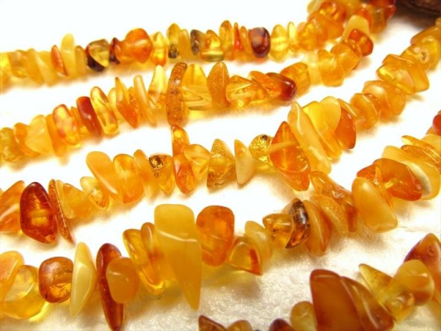 約4mm-10mm 天然MIXアンバー 琥珀 さざれ連 一連 約38-40cm