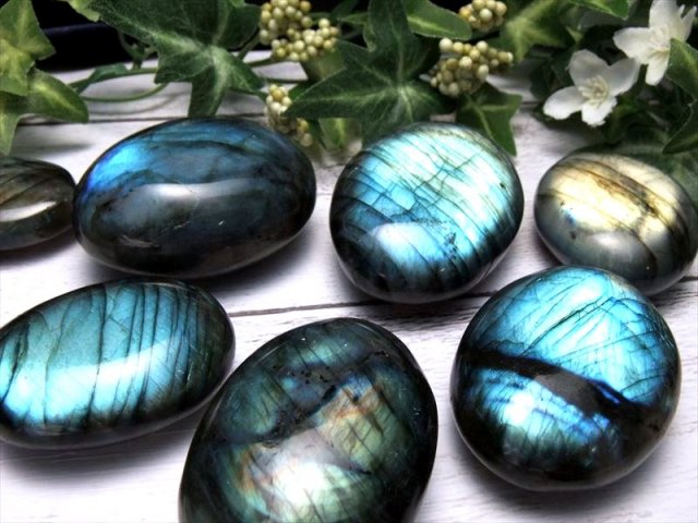 4A くっきりシラー ラブラドライト タンブル 200g Set 10個前後入り 大人気つやつやタンブル 瞑想にオススメ マダガスカル産