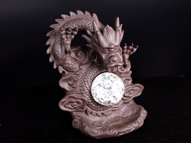 龍神 倒流香炉 4色に光り輝くボール付き 高さ約16cm 最大幅約14cm コーンタイプ 倒流香 用 大吉開運 龍神デザイン パワーストーン 天然石