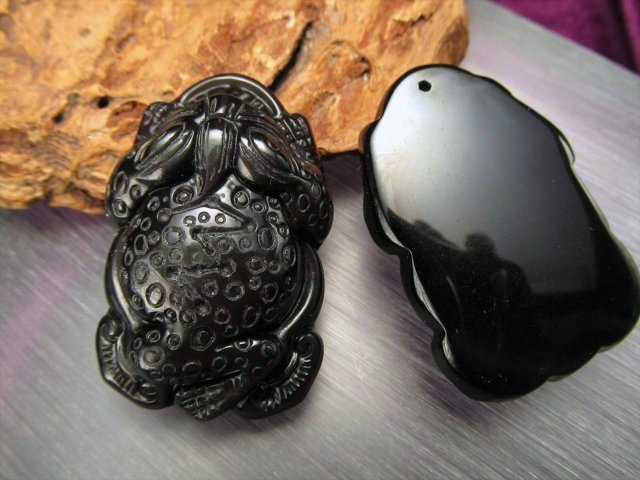激安宣言 オブシディアン(黒曜石) 銭蛙(三本脚のカエル)タンブル 全長 